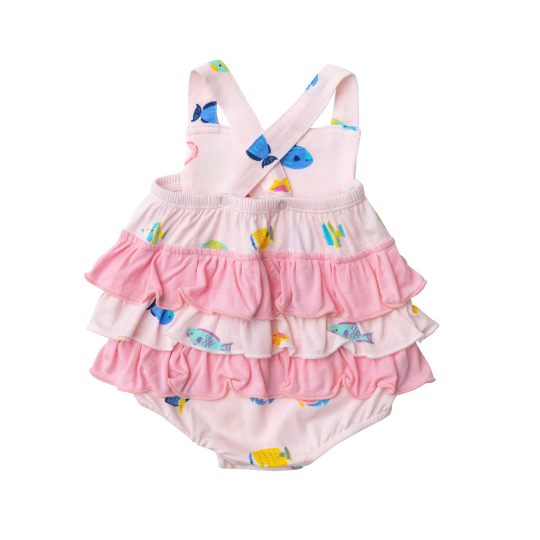 Bamboo Ruffle Sunsuit | Pink Tropical Fish