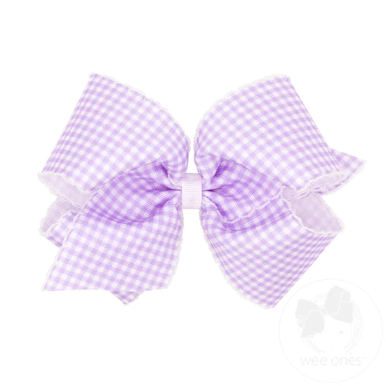 King Grosgrain Pastel With Moonstitch Trimmed Girls Hair Bow | Gingham Print