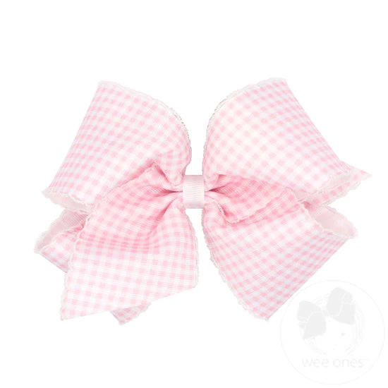 King Grosgrain Pastel With Moonstitch Trimmed Girls Hair Bow | Gingham Print