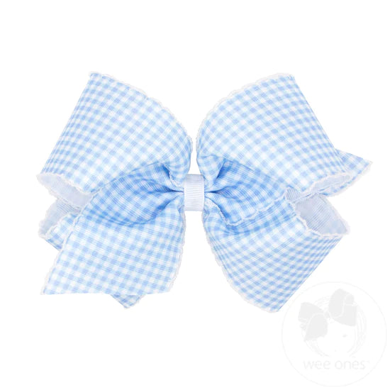 King Grosgrain Pastel With Moonstitch Trimmed Girls Hair Bow | Gingham Print