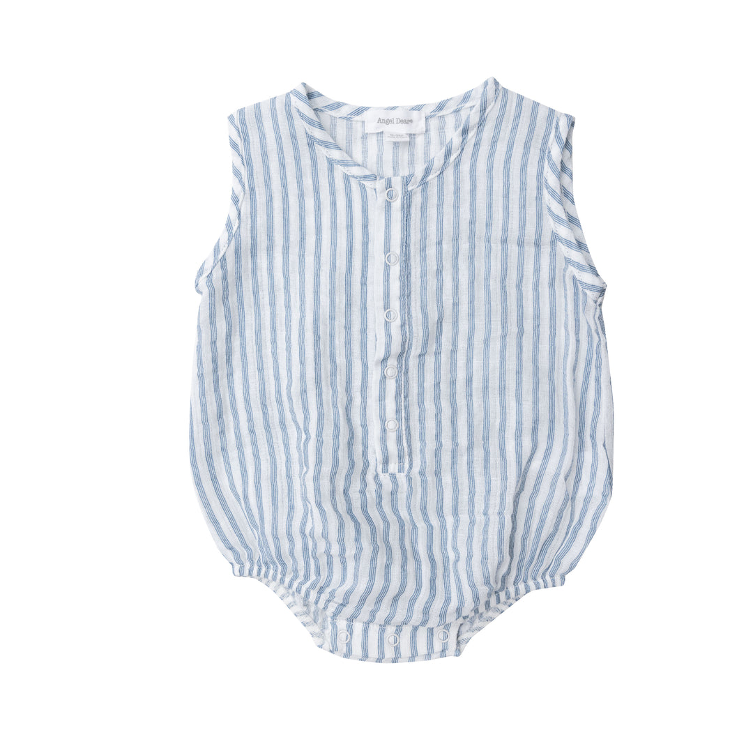 Muslin Henley Bubble | Nautical Ticking Blue Stripe
