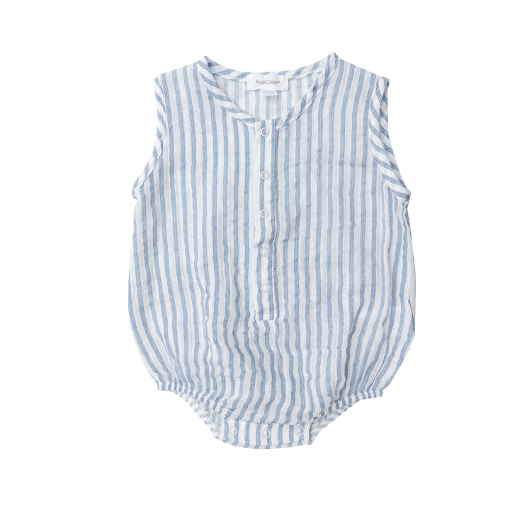 Muslin Henley Bubble | Nautical Ticking Blue Stripe