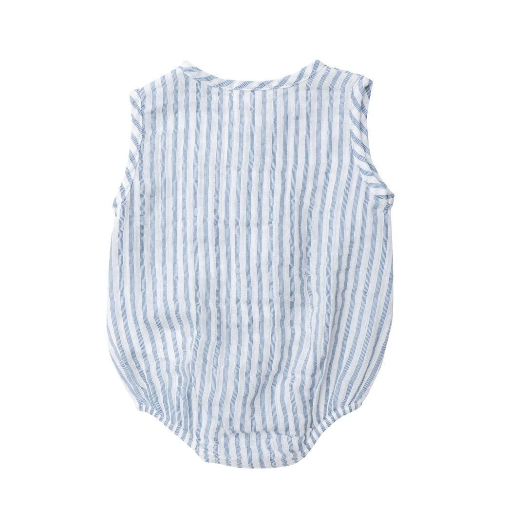 Muslin Henley Bubble | Nautical Ticking Blue Stripe