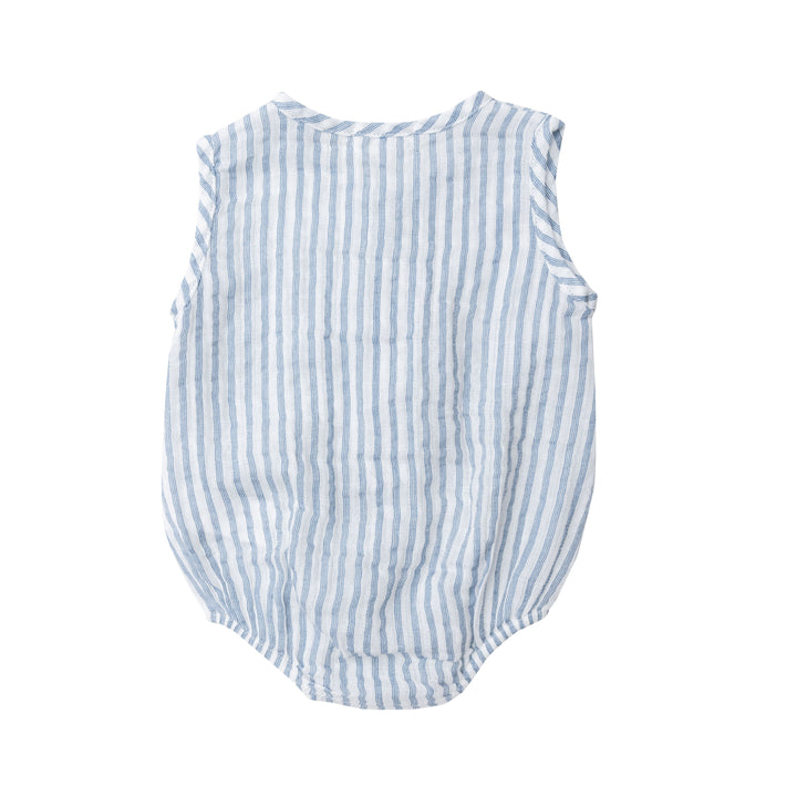 Muslin Henley Bubble | Nautical Ticking Blue Stripe