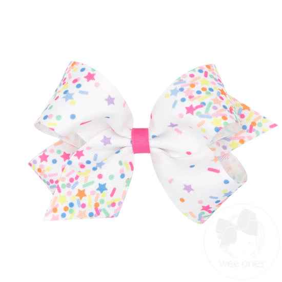 Medium Colorful Birthday Themed Party Patterned Grosgrain Girls Hair Bow