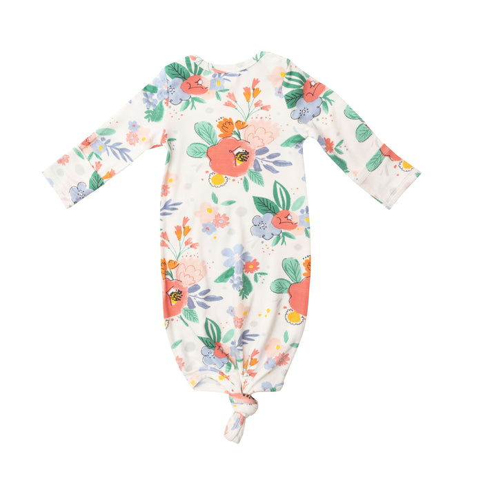 0-3 Month Bamboo Knotted Gown | Floral Posy