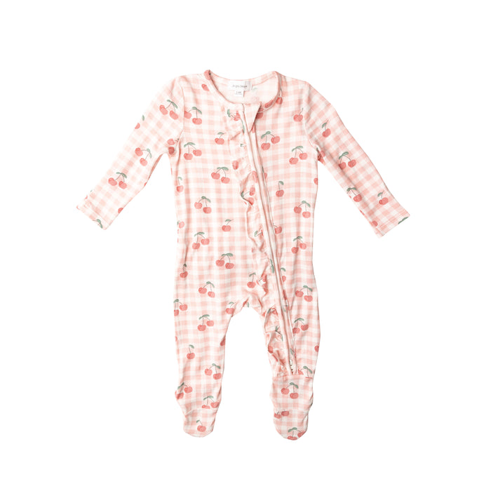 Bamboo Zipper Footie | Pink Cherry Gingham