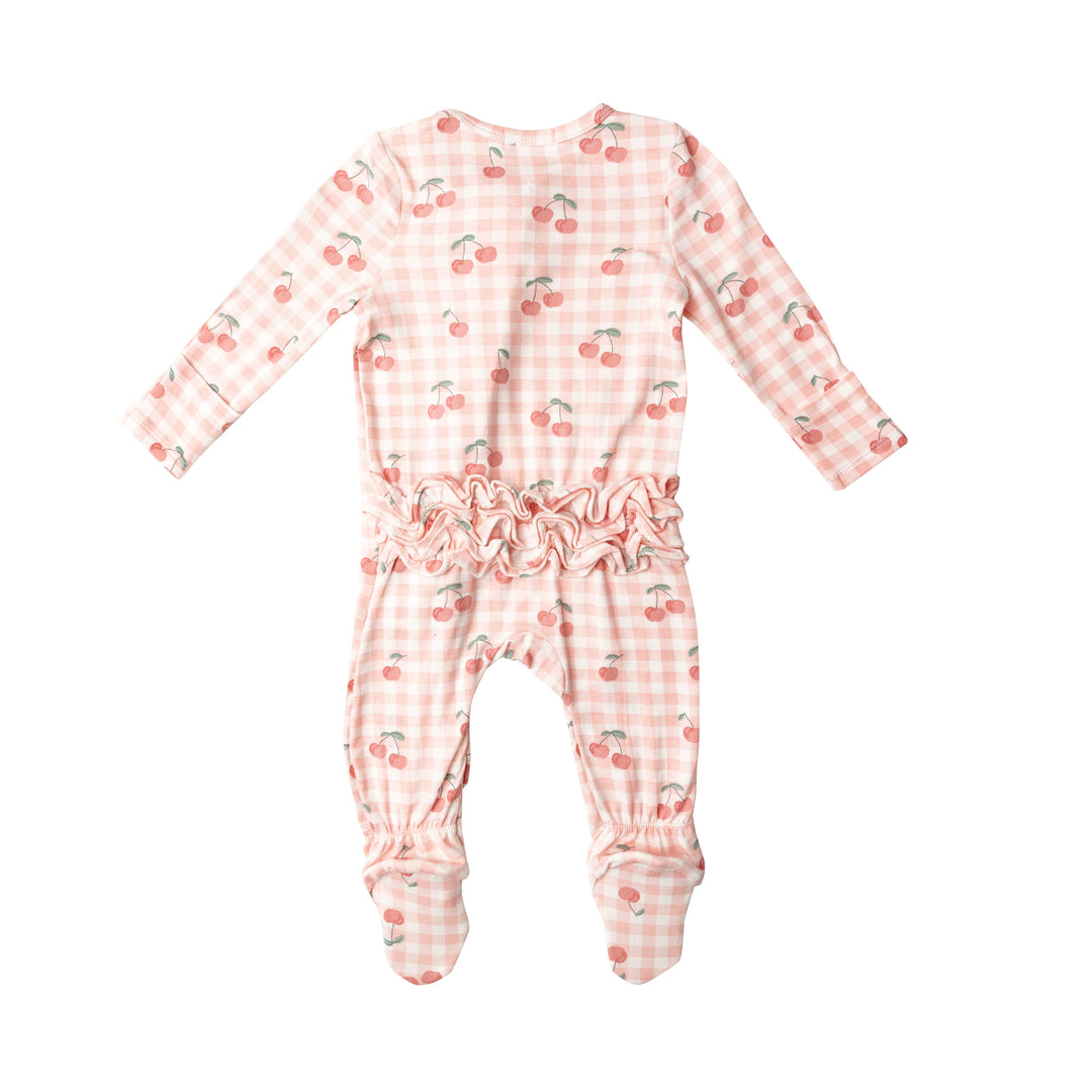 Bamboo Zipper Footie | Pink Cherry Gingham