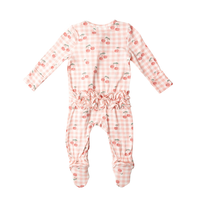 Bamboo Zipper Footie | Pink Cherry Gingham