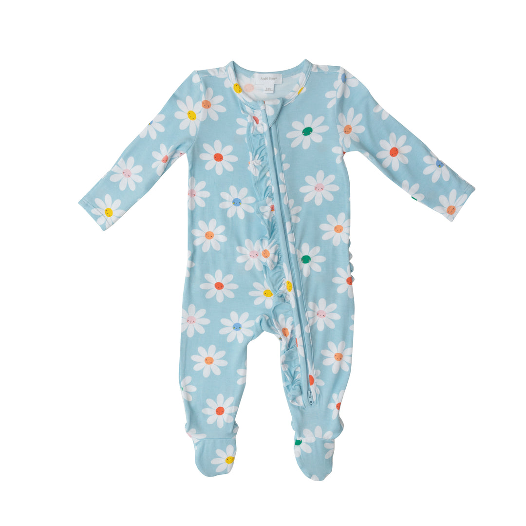 Bamboo Zipper Footie | Daisy Faces