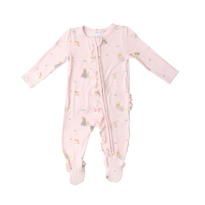 Bamboo Zipper Footie | Pink Bunny