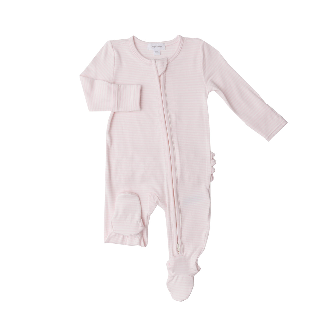 Bamboo Zipper Footie | Pink Stripe