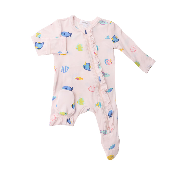Bamboo Zipper Footie | Pink Tropical Fish