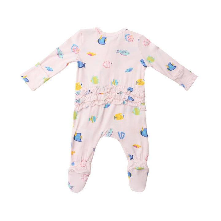 Bamboo Zipper Footie | Pink Tropical Fish