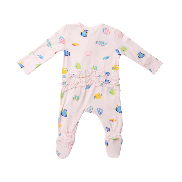 Bamboo Zipper Footie | Pink Tropical Fish