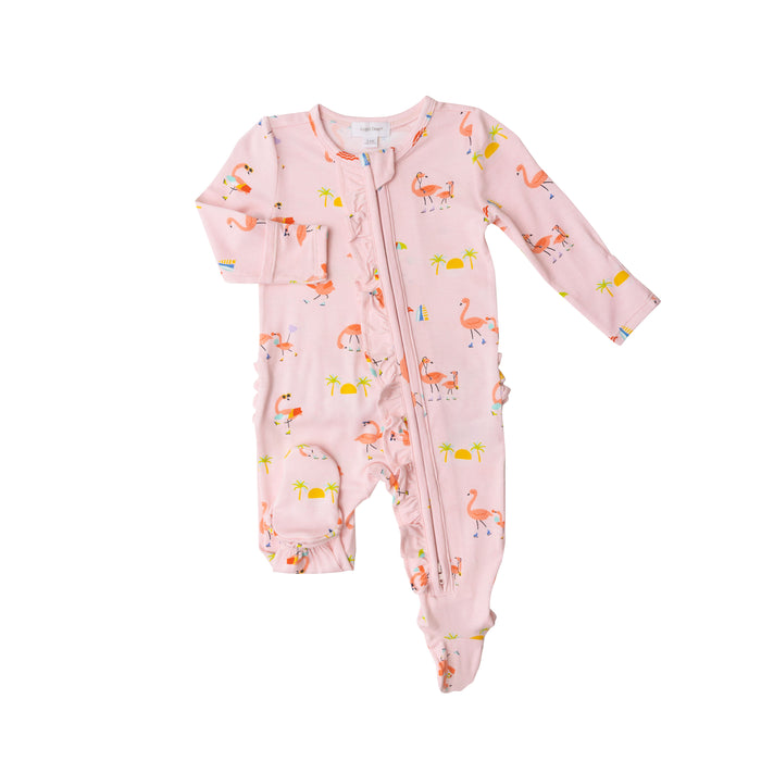 Bamboo Zipper Footie | Boardwalk Flamingos