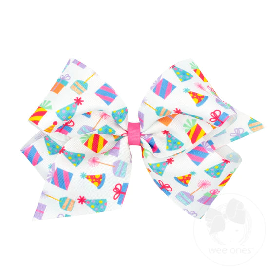 King Colorful Birthday Themed Party Grosgrain Print Bow | Party