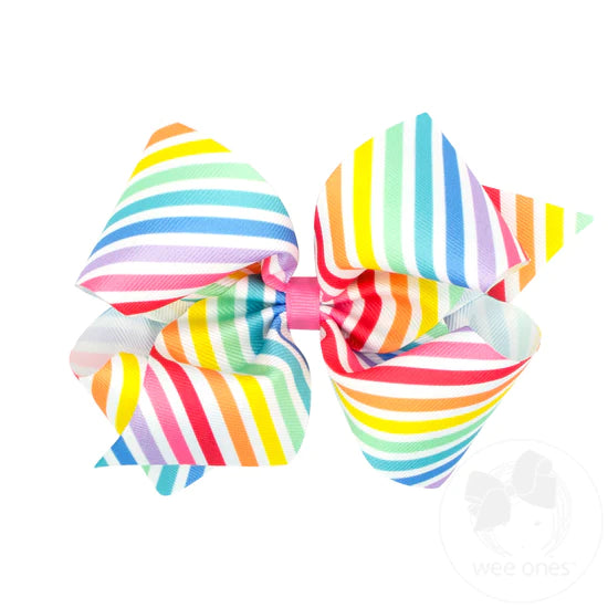 King Colorful Birthday Themed Party Patterned Grosgrain Girls Hair Bow | Stripes