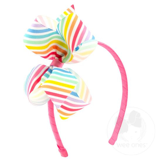 Colorful Birthday Themed Striped Grosgrain Headband | Medium