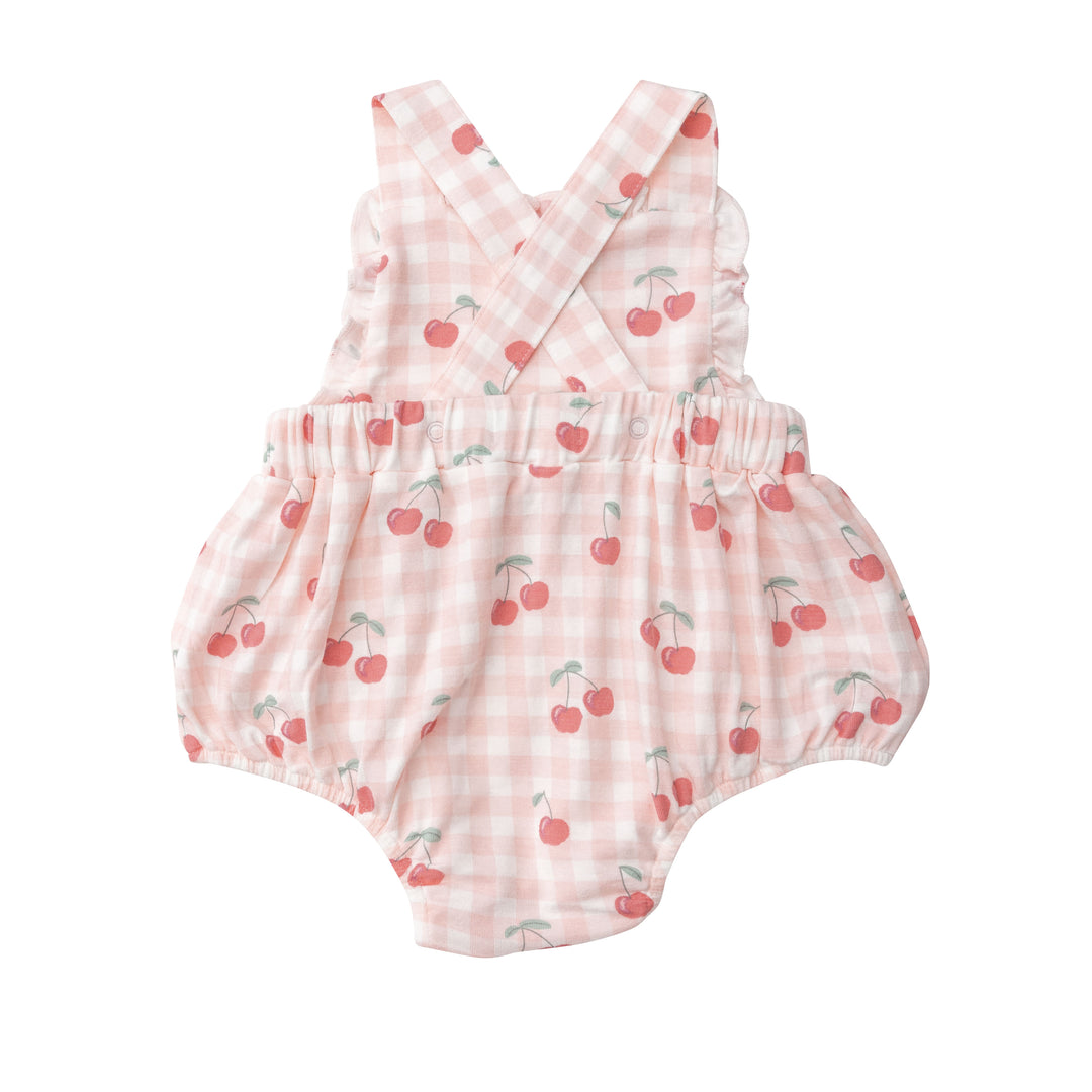 Bamboo Ruffle Bib Sunsuit | Pink Cherry Gingham