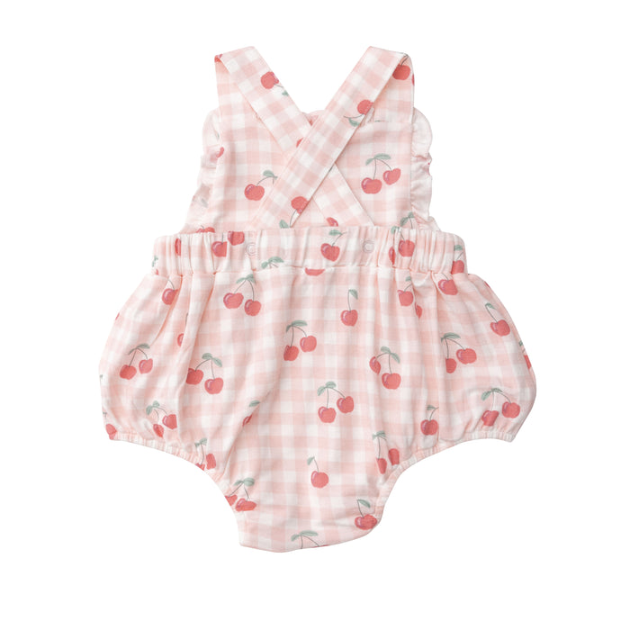 Bamboo Ruffle Bib Sunsuit | Pink Cherry Gingham
