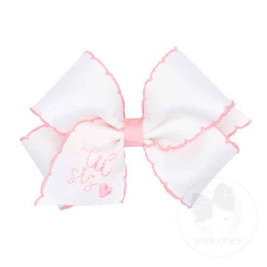 Small Grosgrain Moonstitch Girls Hair Bow | Lil Sister