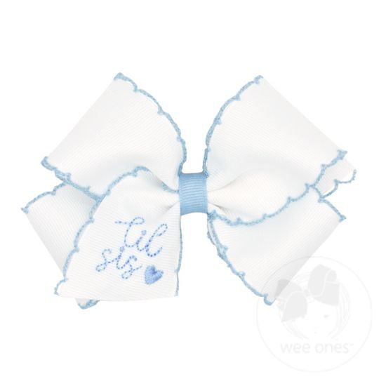Small Grosgrain Moonstitch Girls Hair Bow | Lil Sister Blue