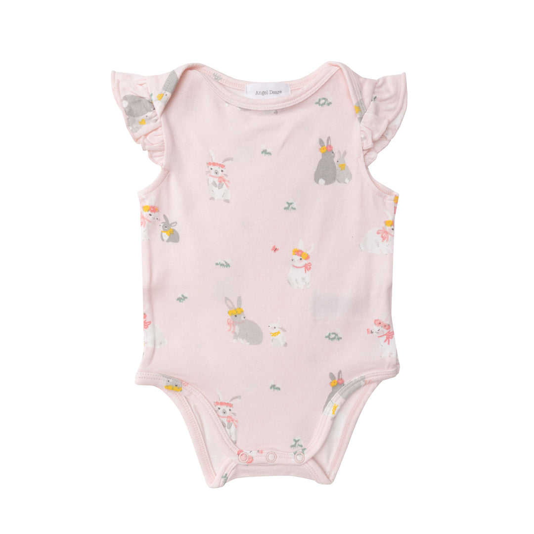 Bamboo Ruffle Bodysuit | Pink Bunny