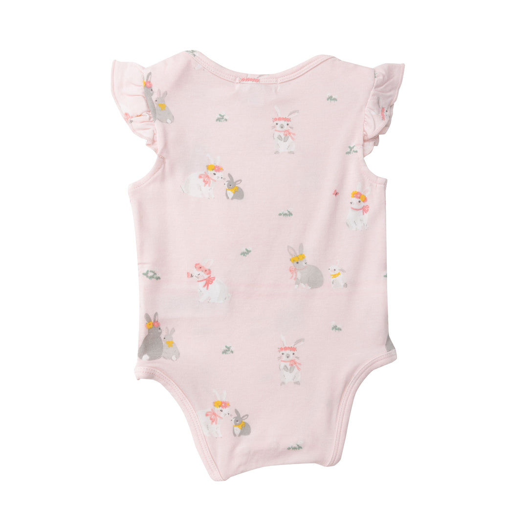 Bamboo Ruffle Bodysuit | Pink Bunny