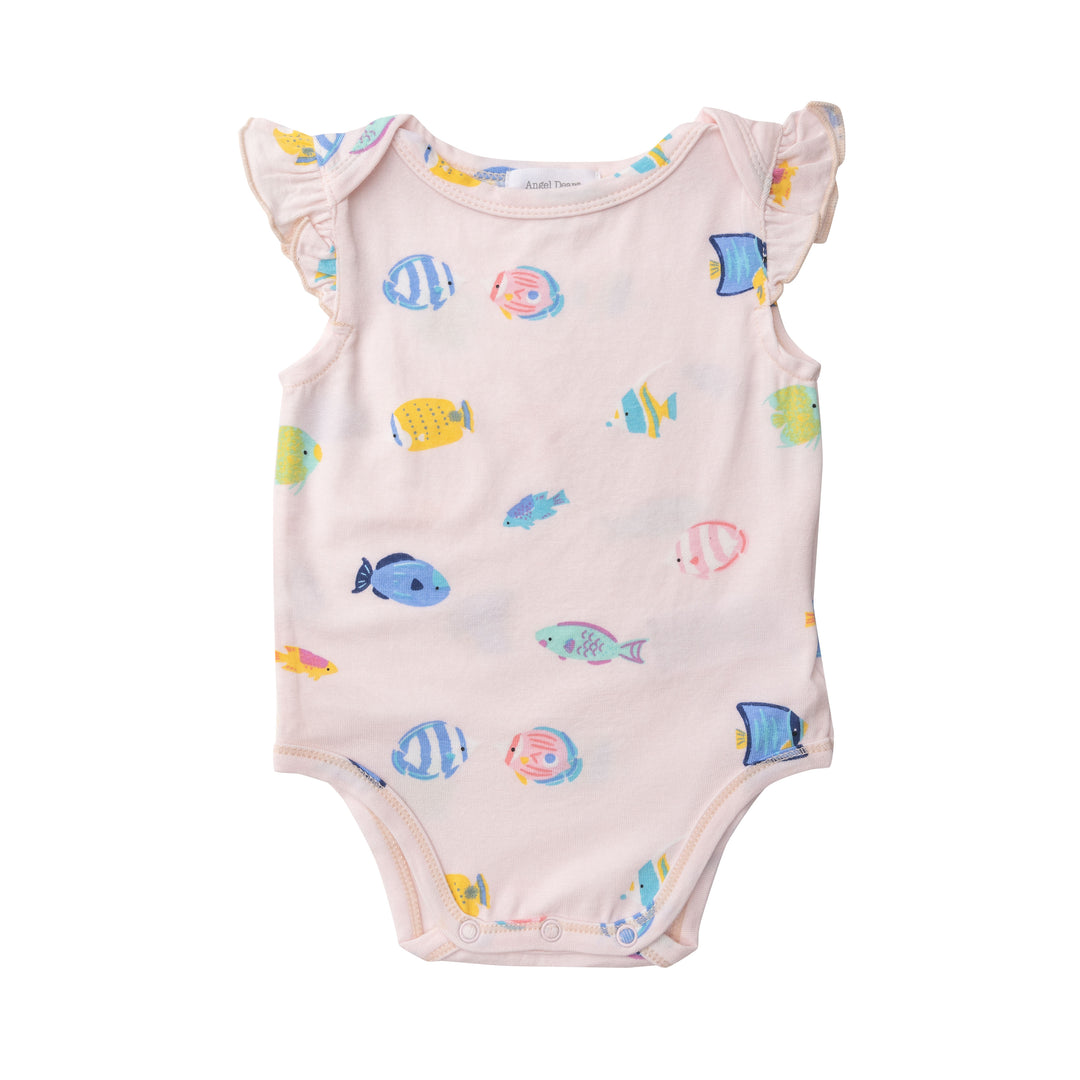 Bamboo Ruffle Bodysuit | Pink Tropical Fish