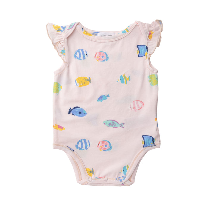 Bamboo Ruffle Bodysuit | Pink Tropical Fish