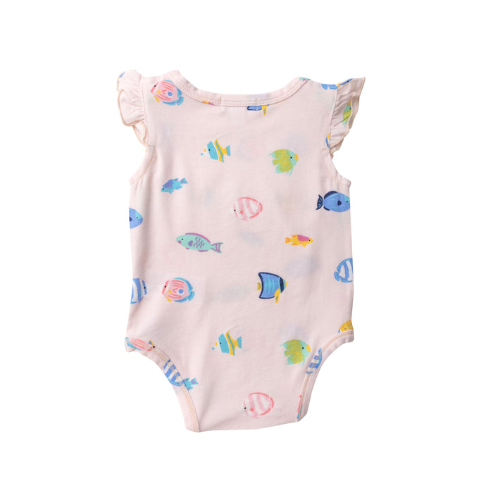 Bamboo Ruffle Bodysuit | Pink Tropical Fish