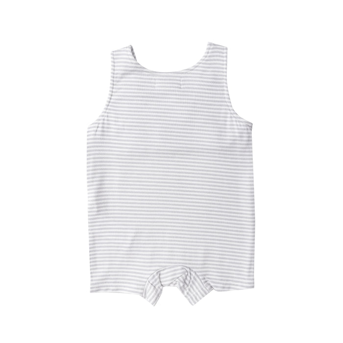 Bamboo Overall Shortie | Grey Stripe
