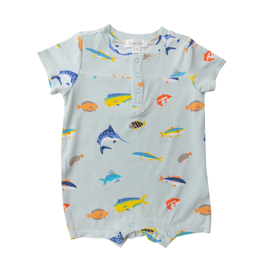 Bamboo Henley Shortall | Blue Tropical Fish