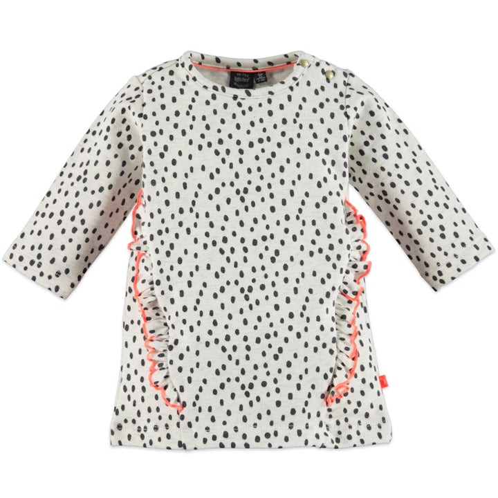 Baby Girls Black Dotted Dress with  Neon Orange