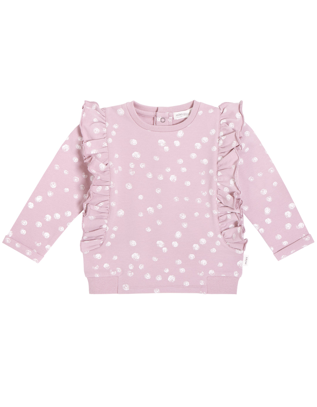 Lavender Ruffle Sweatshirt with White Dots