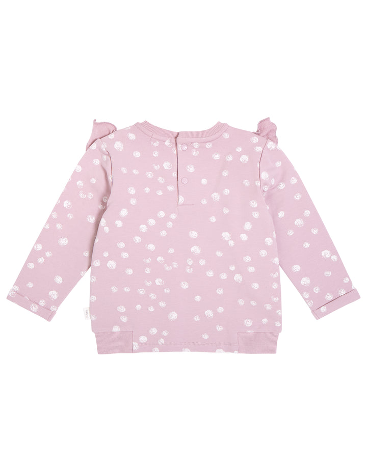 Lavender Ruffle Sweatshirt with White Dots