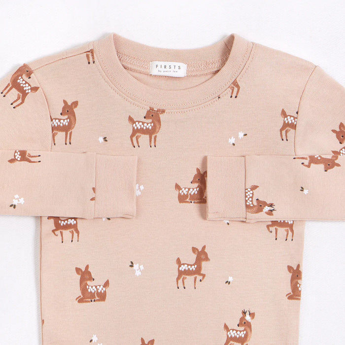 Barely Pink Infant PJ Set | Fawn Print