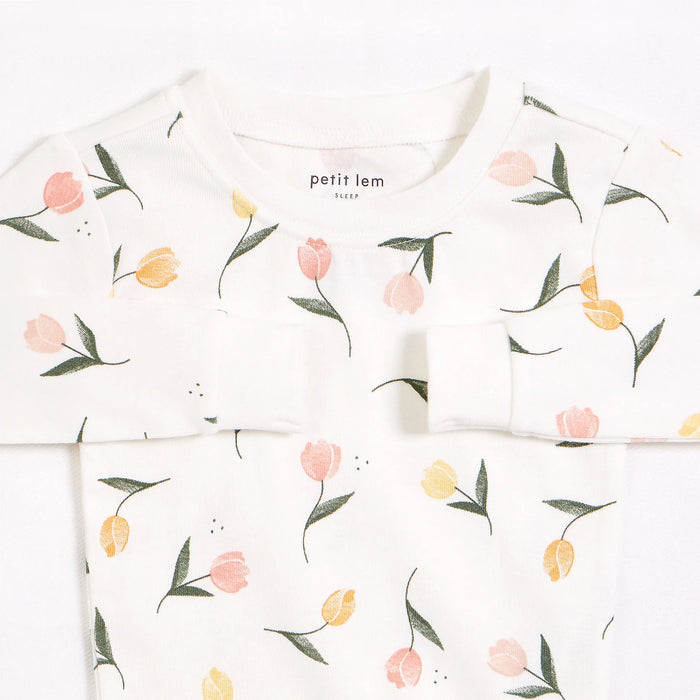 Tulips Print on Off-White PJ Set