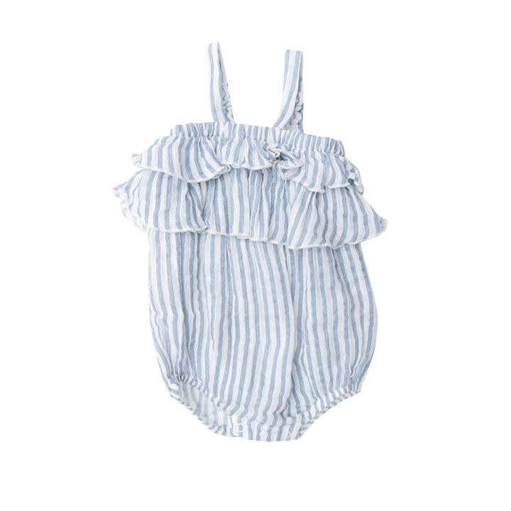 Muslin Boho Ruffle Bubble | Nautical Ticking Stripe