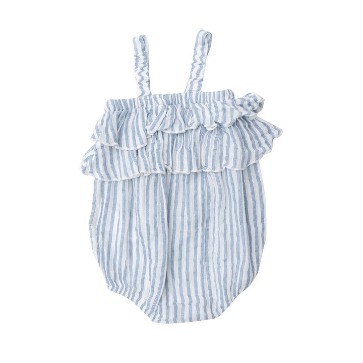 Muslin Boho Ruffle Bubble | Nautical Ticking Stripe