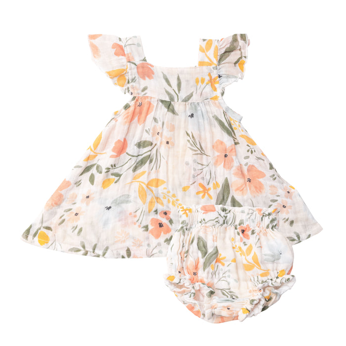 Muslin Pinafore Top & High Waisted Diaper Cover | Pretty Garden
