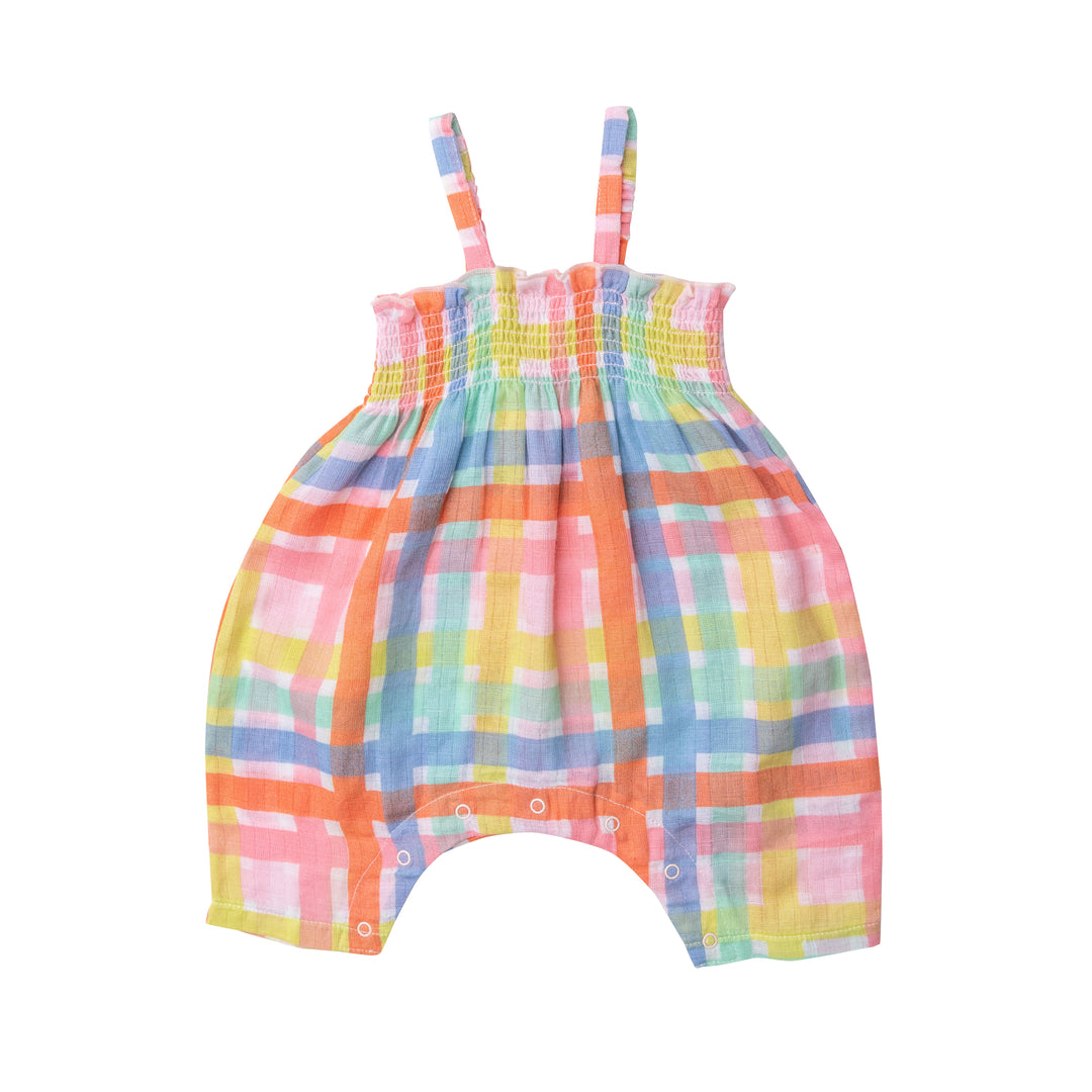 Muslin Smocked Romper | Multicolor Plaid