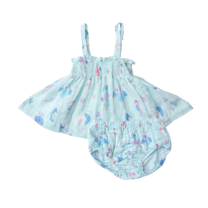 Muslin Smocked Top & Diaper Cover | Magical Seahorse