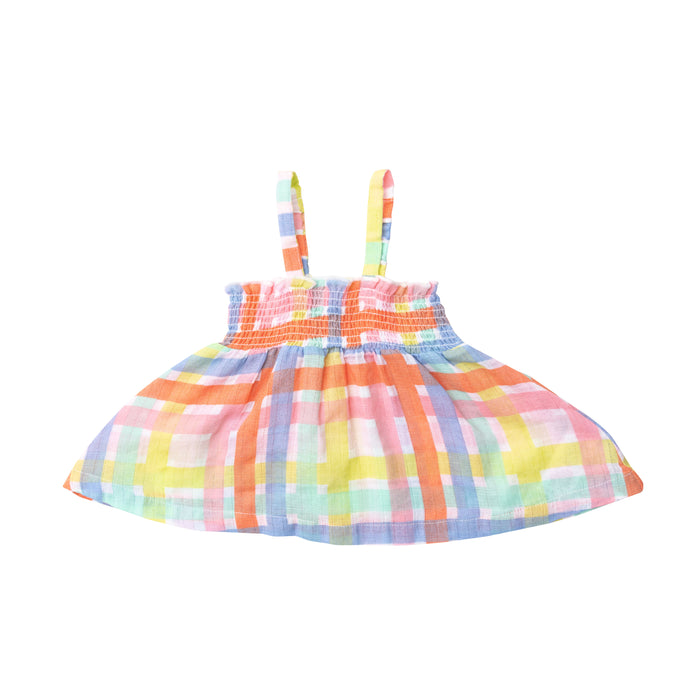 Muslin Smocked Top & Diaper Cover | Multicolor Plaid