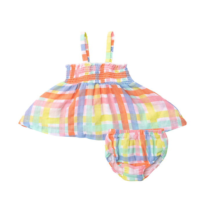 Muslin Smocked Top & Diaper Cover | Multicolor Plaid