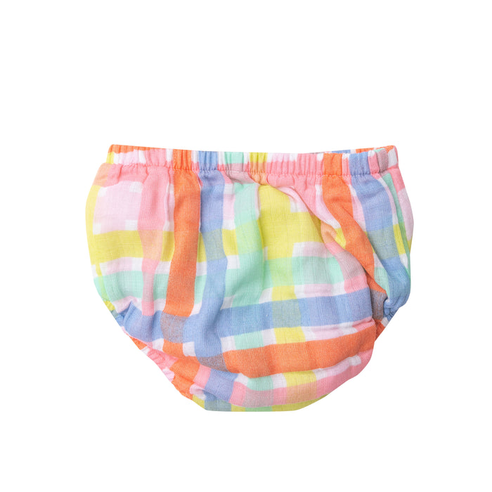 Muslin Smocked Top & Diaper Cover | Multicolor Plaid