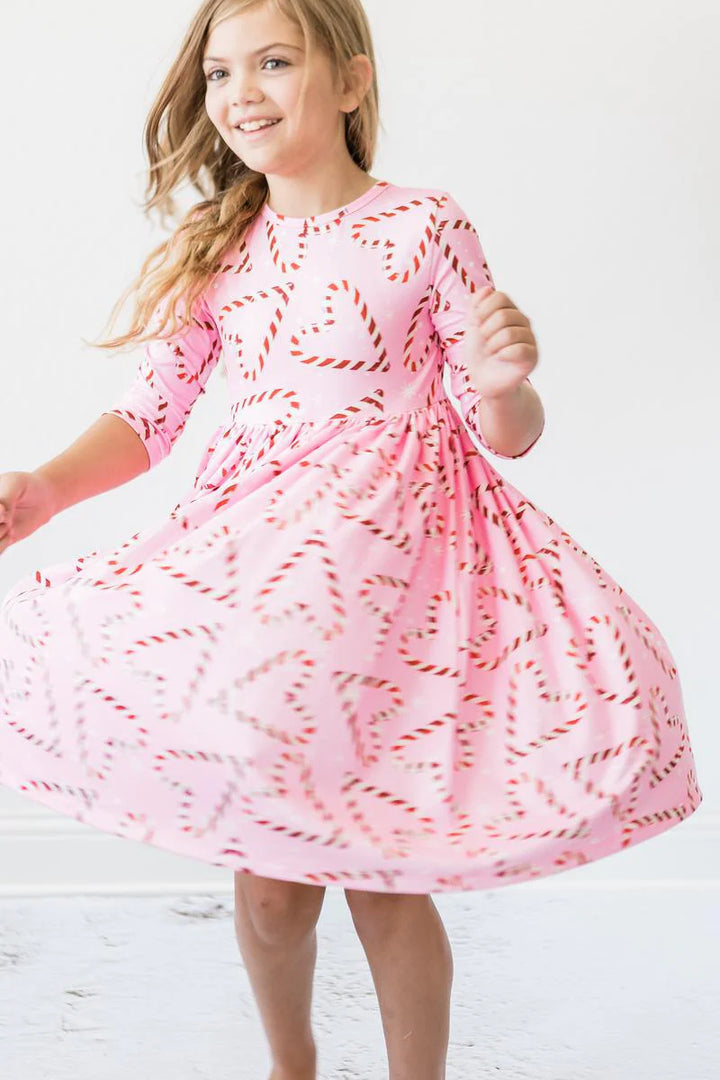 Candy Cane Cutie 3/4 Sleeve Pocket Twirl Dress
