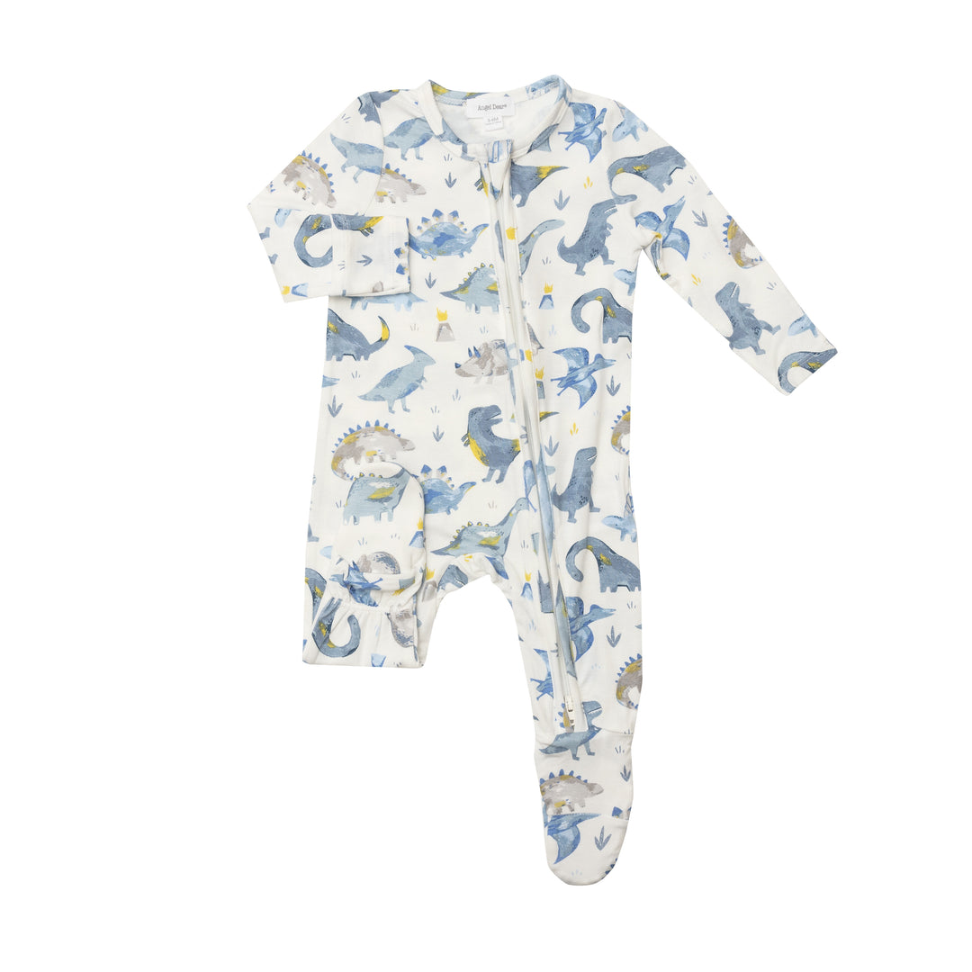 Bamboo Zipper Footie | Blue Dinos