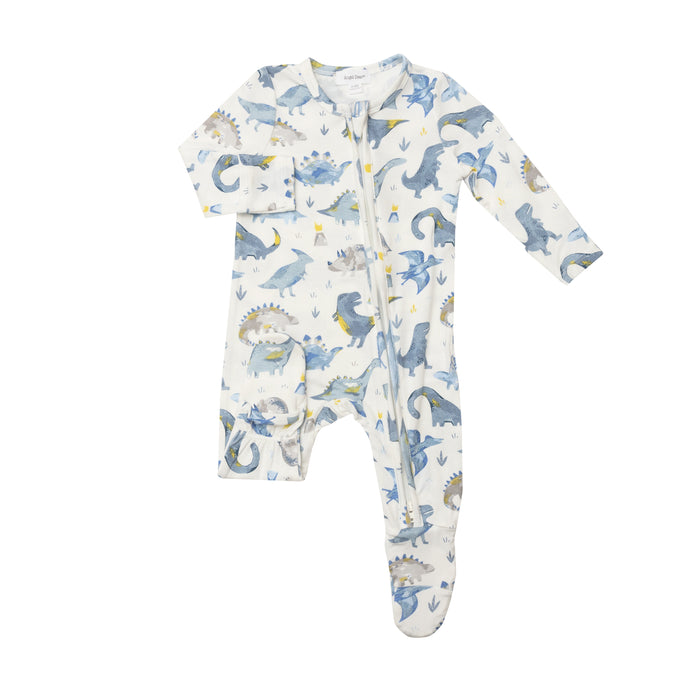 Bamboo Zipper Footie | Blue Dinos